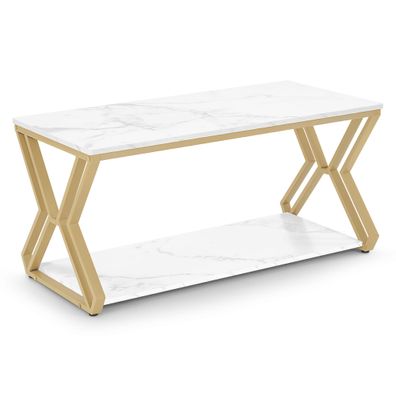 BarberPub Couchtisch Beistelltisch mit 2 Ablagen, Sofatisch Gold, 2196