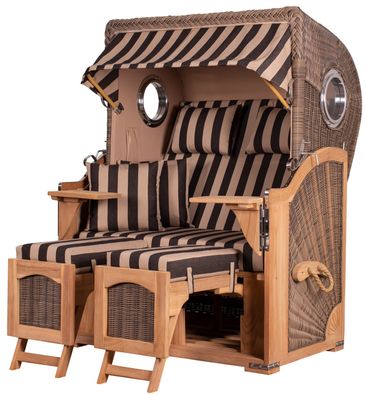 Strandkorbset - bene living - Ammersee 2-Sitzer Teak - PE grau - Modell 581