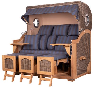 Strandkorbset - bene living - Ammersee 3-Sitzer Teak - PE grau - Modell 582