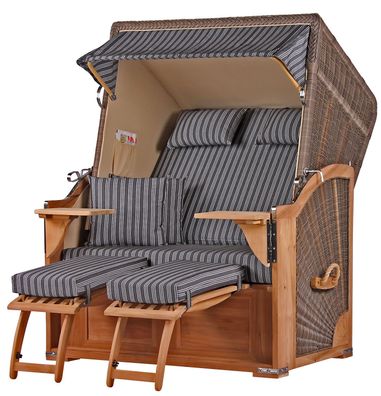 Strandkorbset - bene living - Schaalsee 2-Sitzer Teak - PE grau - Modell 500