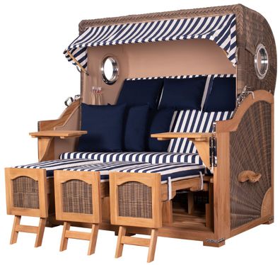 Strandkorbset - bene living - Ammersee 3-Sitzer Teak - PE grau - Modell 518
