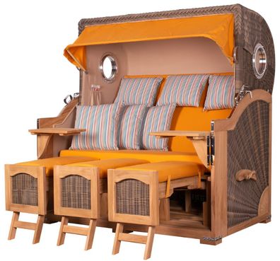 Strandkorbset - bene living - Ammersee 3-Sitzer Teak - PE grau - Modell 586