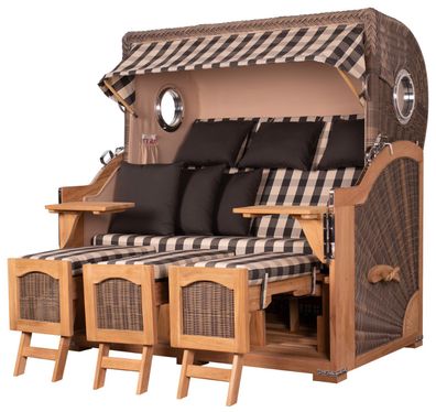 Strandkorbset - bene living - Ammersee 3-Sitzer Teak - PE grau - Modell 505