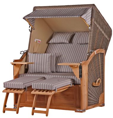 Strandkorbset - bene living - Schaalsee 2-Sitzer Teak - PE grau - Modell 501