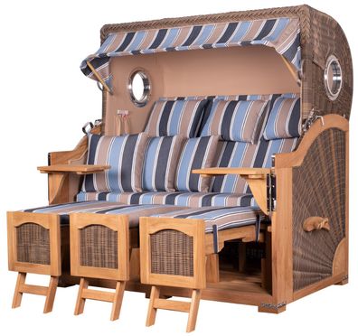 Strandkorbset - bene living - Ammersee 3-Sitzer Teak - PE grau - Modell 580