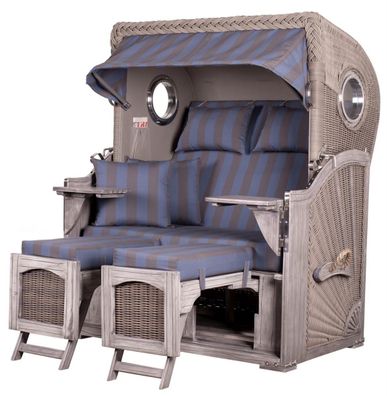 Strandkorbset - bene living - Ammersee 2-Sitzer Mahagoni washed grey - PE Koboo