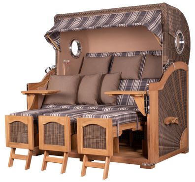 Strandkorbset - bene living - Ammersee 3-Sitzer Teak - PE grau - Modell 522