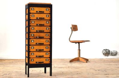 Schubladenschrank Bauhaus Antik Apothekerschrank Holz Fabrik Alt Metall Vintage