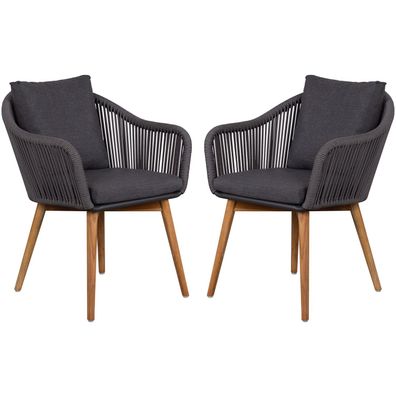 2er Set Diningsessel Solana Rope - inkl. Kissen - dunkelgrau
