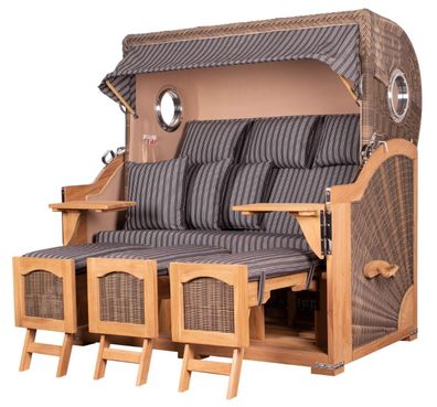 Strandkorbset - bene living - Ammersee 3-Sitzer Teak - PE grau - Modell 500