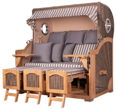 Strandkorbset - bene living - Ammersee 3-Sitzer Teak - PE grau - Modell 545
