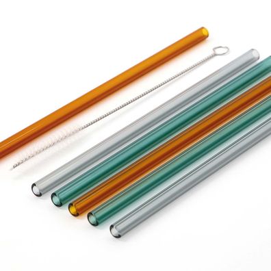 House Doctor 260780100 Buntes Strohhalm-Set mit Bürste - Farbige Strohhalme aus Glas
