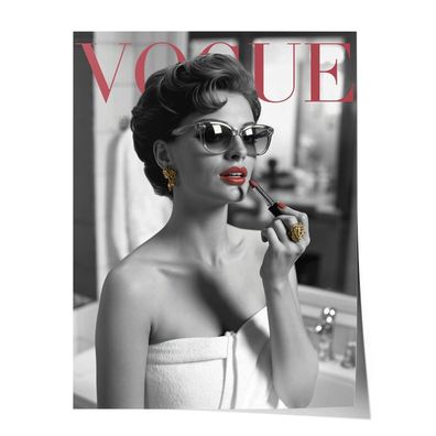 Sophia Loren Poster Leinwandbild VOGUE cover Badezimmer Deko schwarz weiß Mode Bild