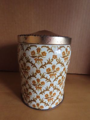 Blechdose Gebäckdose alt rund gelbe Blumen goldner Deckel Tchibo/ca.15cm H