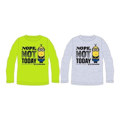 Minions Jungen Langarm-Shirt | "Nope. Not Today" | Grau & Grün | Größen 104–134