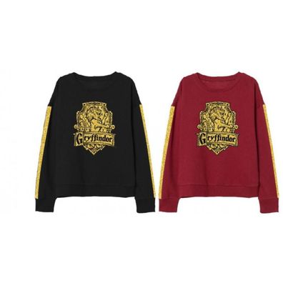 Harry Potter Pullover mit glitzerndem Gryffindor Wappen und Glitzer- Streifen an