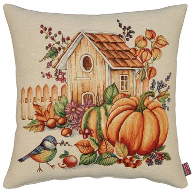 Kissenhülle Kissenbezug Kürbis 45x45 Gobelin Kissen Dekokissen Halloween Hossner
