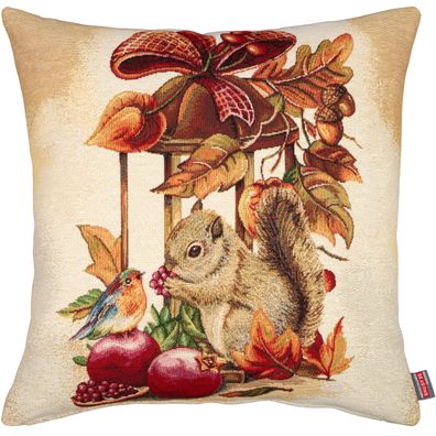 Kissenbezug Gobelin 45x45 Kissen Kissenhülle Beige Herbst Eichhörnchen Hossner