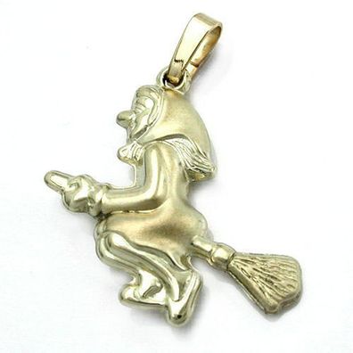 Anhänger 20x22mm Hexe matt-glänzend 14Kt GOLD