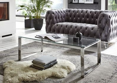 Couchtisch Glastisch David 2 Edelstahl/Klarglas 120x60x40cm