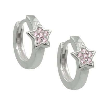 Creole 12x2mm Klappscharnier Stern mit Zirkonias pink Silber 925
