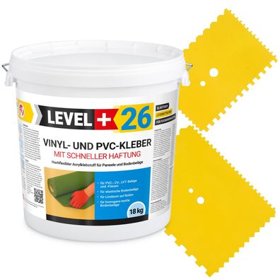 Vinylkleber PVC LVT CV Paneele Schnelle Haftung 18kg+2St. Zahnspachtel L+26