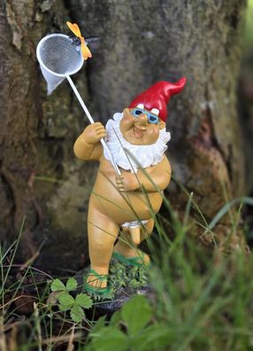 Zwerg nackt fängt Schmetterling 17,5cm Gartenfigur Dekoration Haus Hof Garten