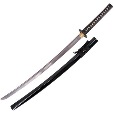 Katana Klinge aus 1045 Damaststahl und Griff mit schwarzer Besaitung