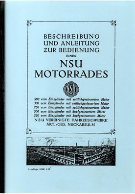 Bedienungsanleitung NSU 1 Zylinder Modelle, 250 T, 301 T, 501 T mit SV und OHV Motore