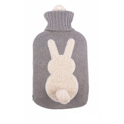Strickbezug Baumwolle mit Wärmflasche Hase Bommel 2 l