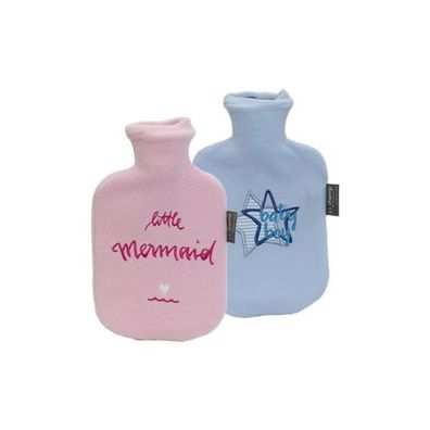 Wärmflasche mit Flauschbezug Volumen 0,8 Liter hellblau