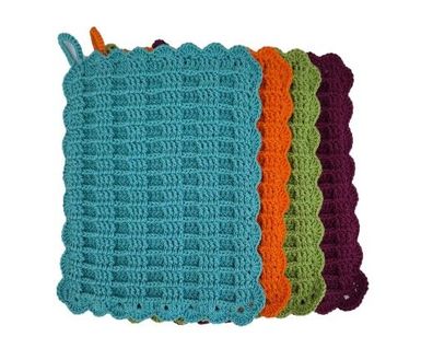 Topflappen Waffelmuster gehäkelt 17x20cm color 4xStück 4xFarben