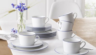 Retsch Arzberg Heike Blaurand Kaffeegeschirr 18teilig für 6 Personen Porzellan rund