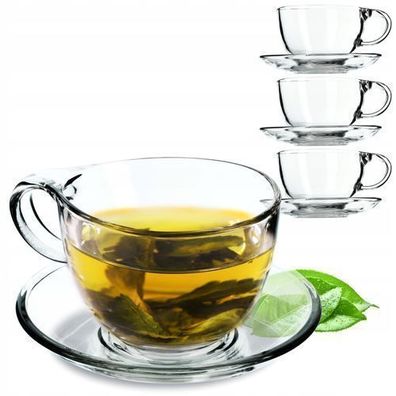 KADAX Glastasse mit Untersatz, 250ml transparenter Glastasse Set 4er