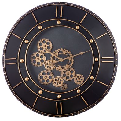 Casablanca Wanduhr, rund, "Columbia", Zahnrädermotiv, Metall, schwarz, , L. 9,3