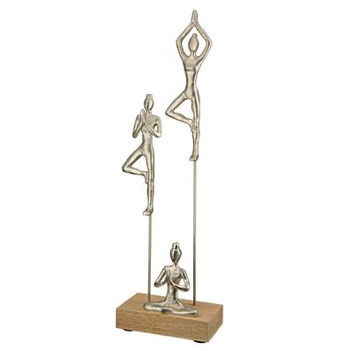 Casablanca Skulptur, "Yogagruppe", Yoga, Aluminium, Mangoholz, silberfarben, , L