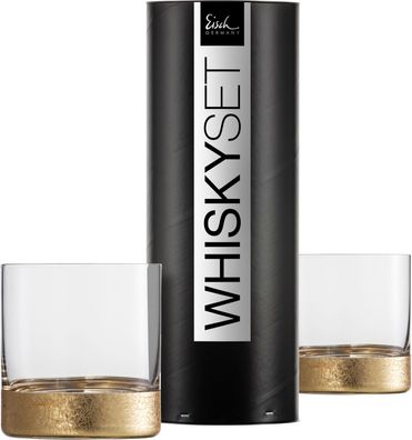 Eisch Vorteilset 2 Stück 2 Whiskygläser 500/14 gold GR in Geschenkröhre GOLD RUSH
