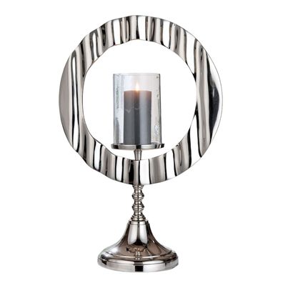 Gilde Kerzenleuchter, rund, "Circulus", Aluminium, Glas, silberfarben, VE 1, L
