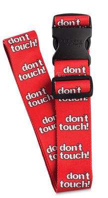 fetziger Koffergurt rot, bedruckt, "don't touch!"