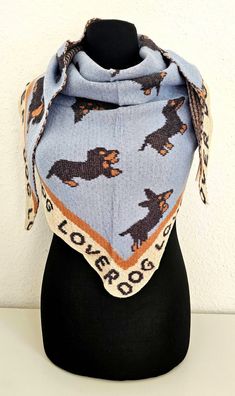 Blogger XXL Dreieckstuch Halstuch Schal mit Kaschmir DOG LOVER Blau/Beige/Taupe