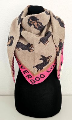 Blogger XXL Dreieckstuch Halstuch Schal mit Kaschmir DOG LOVER Taupe/Pink/Schwarz