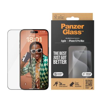 Displayschutz (transparent/schwarz, iPhone 15 Pro Max, EasyAligner)