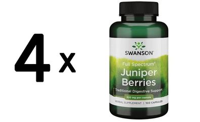 4 x Swanson Full Spectrum Juniper Berries, 520mg - 100 caps