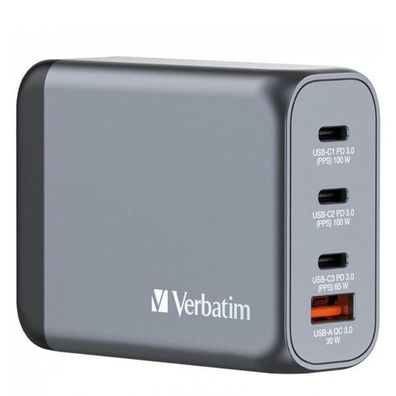 GaN-Ladegerät 100W, 1x USB-A , 3x USB-C (grau, PD 3.0, QC 3.0)