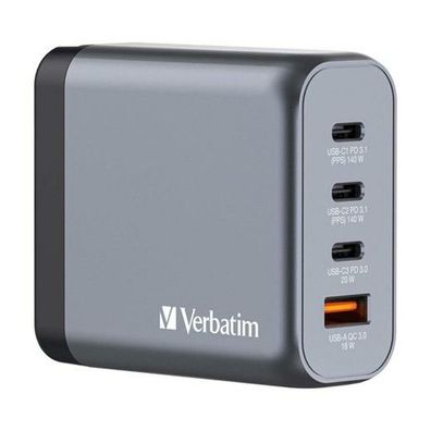 GaN-Ladegerät 140W, 1x USB-A , 3x USB-C (grau, PD 3.1, PD 3.0, QC 3.0)