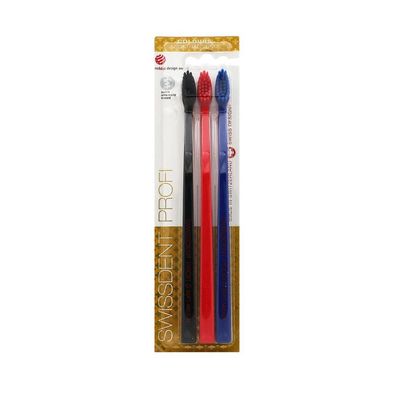 Swissdent Profi Colours soft-medium Zahnbürsten Schwarz, Rot, Blau 3 Stk