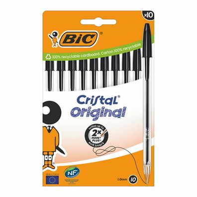 BIC Kugelschreiber Cristal Original transparent Schreibfarbe schwarz, 10 St