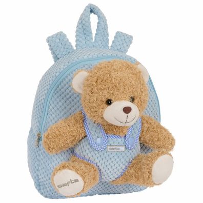 Blauer Rucksack mit Bär Plüschtier 27cm