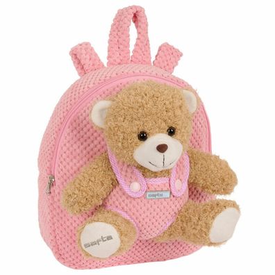 Rosa Rucksack mit Bär Plüschtier 27cm