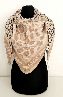 Blogger XXL Dreieckstuch Halstuch Schal Kaschmir Mustermix Schriftzug Beigetöne